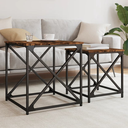 Tables basses gigognes 2 pcs chêne fumé bois d’ingénierie - Tables basses