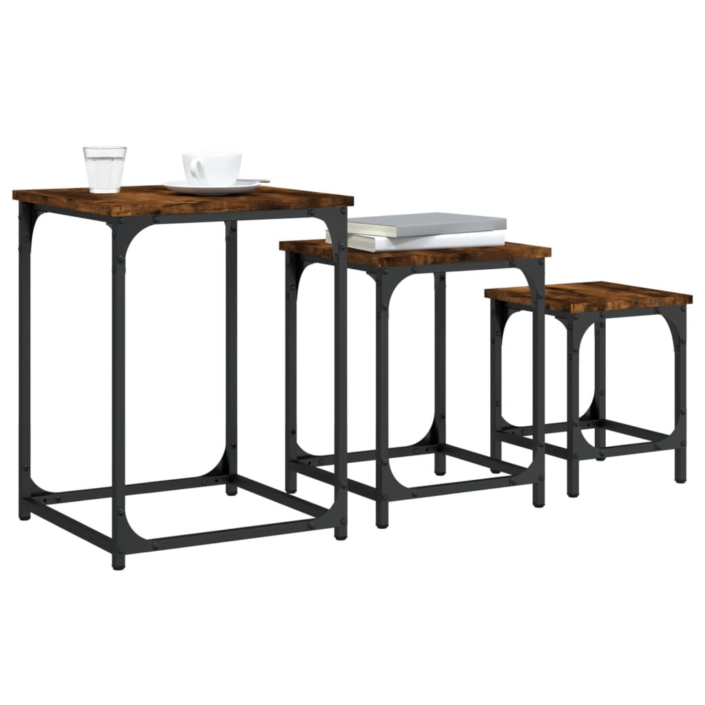 Tables basses gigognes 3 pcs chêne fumé bois d’ingénierie - Tables basses