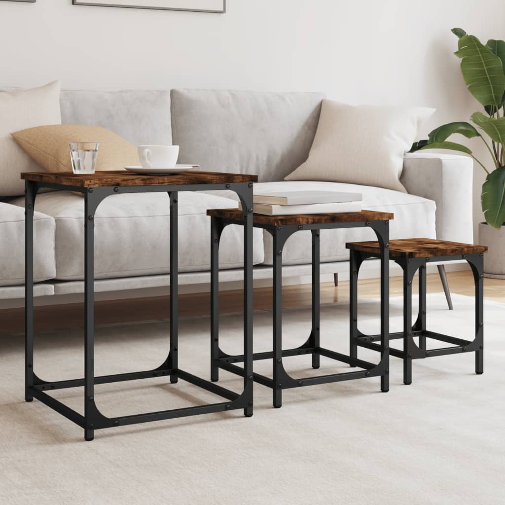 Tables basses gigognes 3 pcs chêne fumé bois d’ingénierie - Tables basses