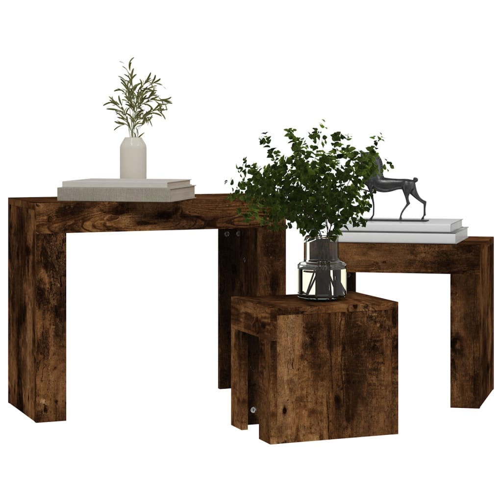 Tables basses gigognes 3 pcs Chêne fumé Bois d’ingénierie - Tables basses