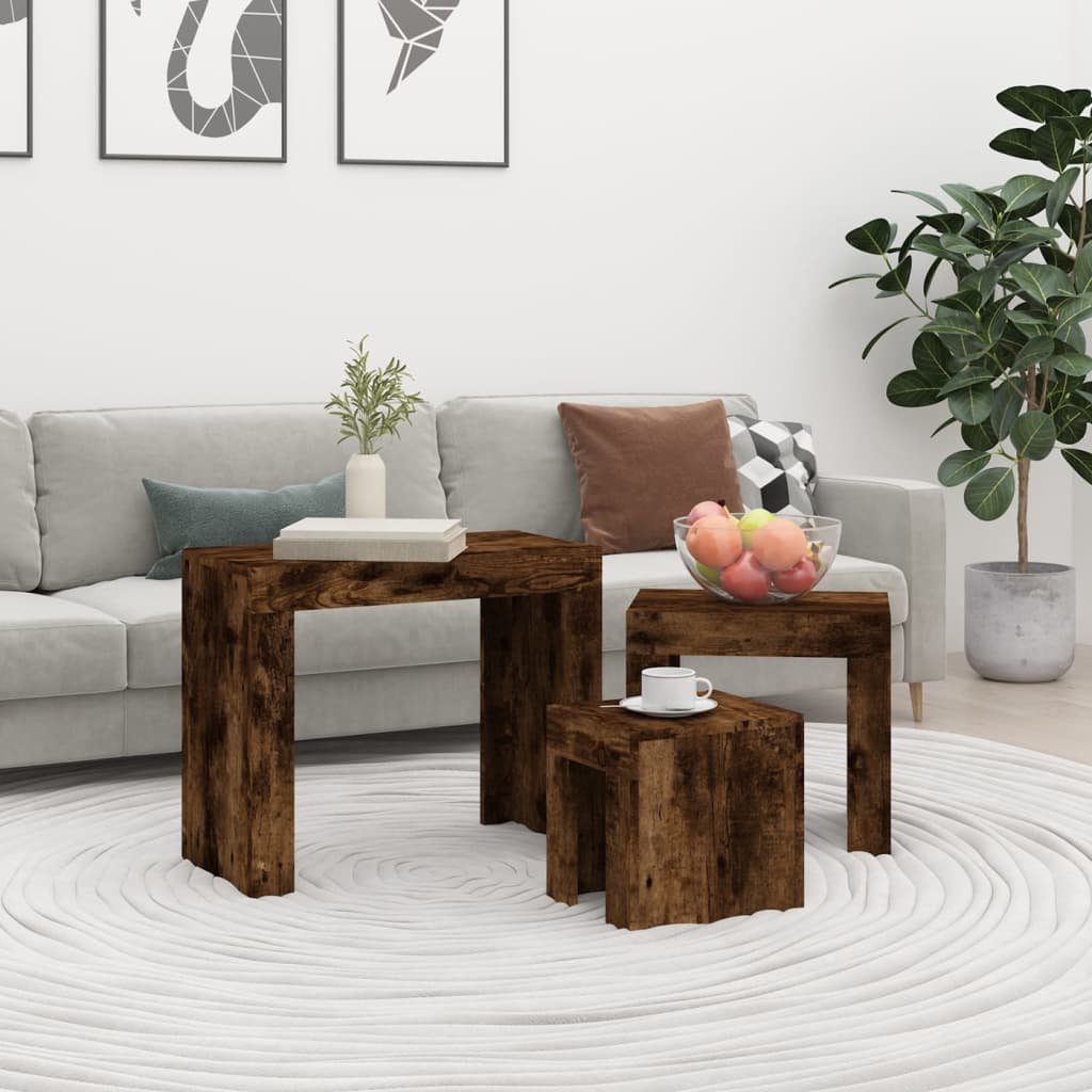 Tables basses gigognes 3 pcs Chêne fumé Bois d’ingénierie - Tables basses
