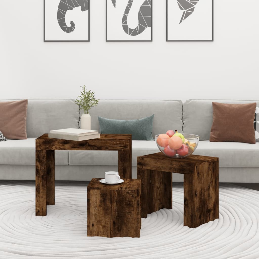 Tables basses gigognes 3 pcs Chêne fumé Bois d’ingénierie - Tables basses