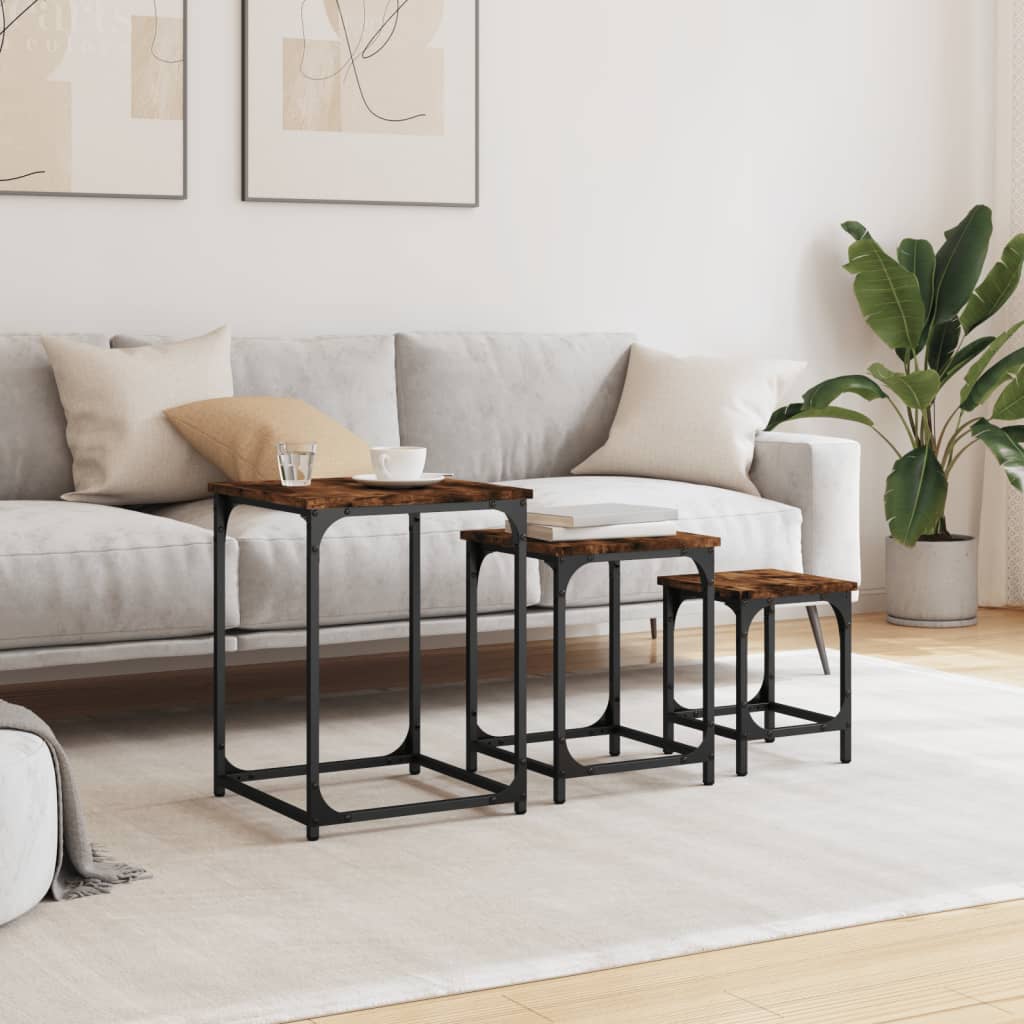 Tables basses gigognes 3 pcs chêne fumé bois d’ingénierie - Tables basses