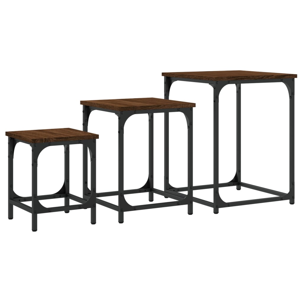 Tables basses gigognes 3 pcs chêne marron bois d’ingénierie - Tables basses