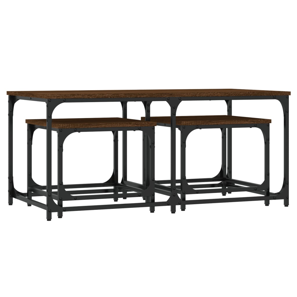 Tables basses gigognes 3 pcs chêne marron bois d’ingénierie - Tables basses