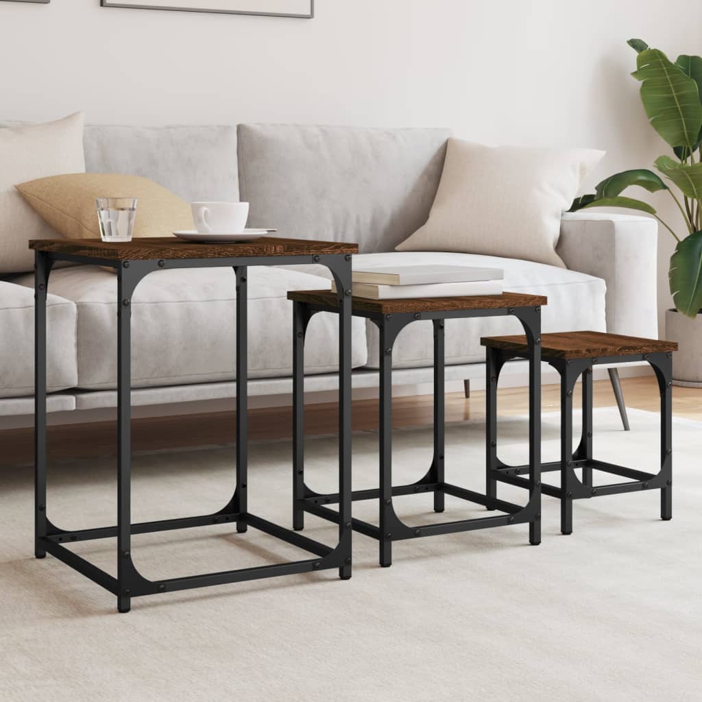 Tables basses gigognes 3 pcs chêne marron bois d’ingénierie - Tables basses