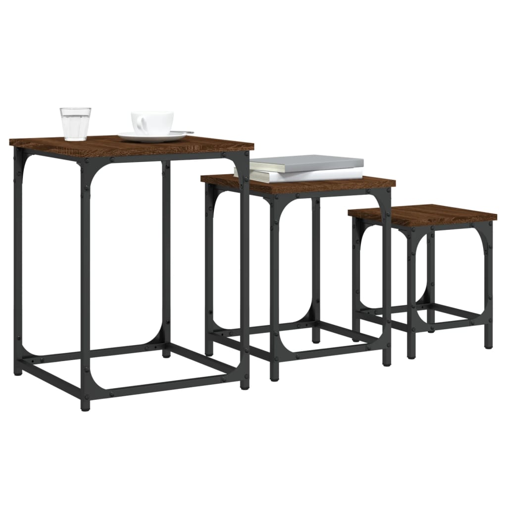 Tables basses gigognes 3 pcs chêne marron bois d’ingénierie - Tables basses