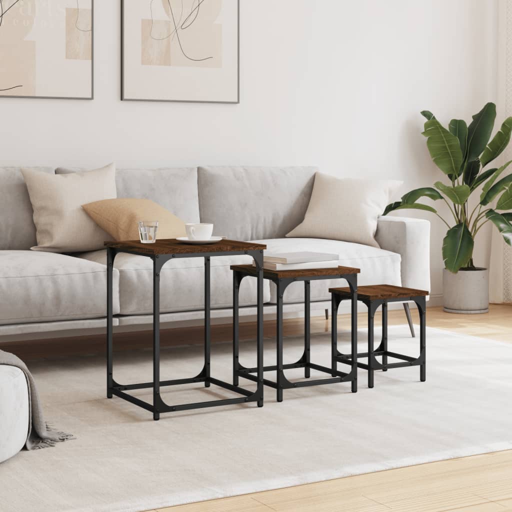 Tables basses gigognes 3 pcs chêne marron bois d’ingénierie - Tables basses