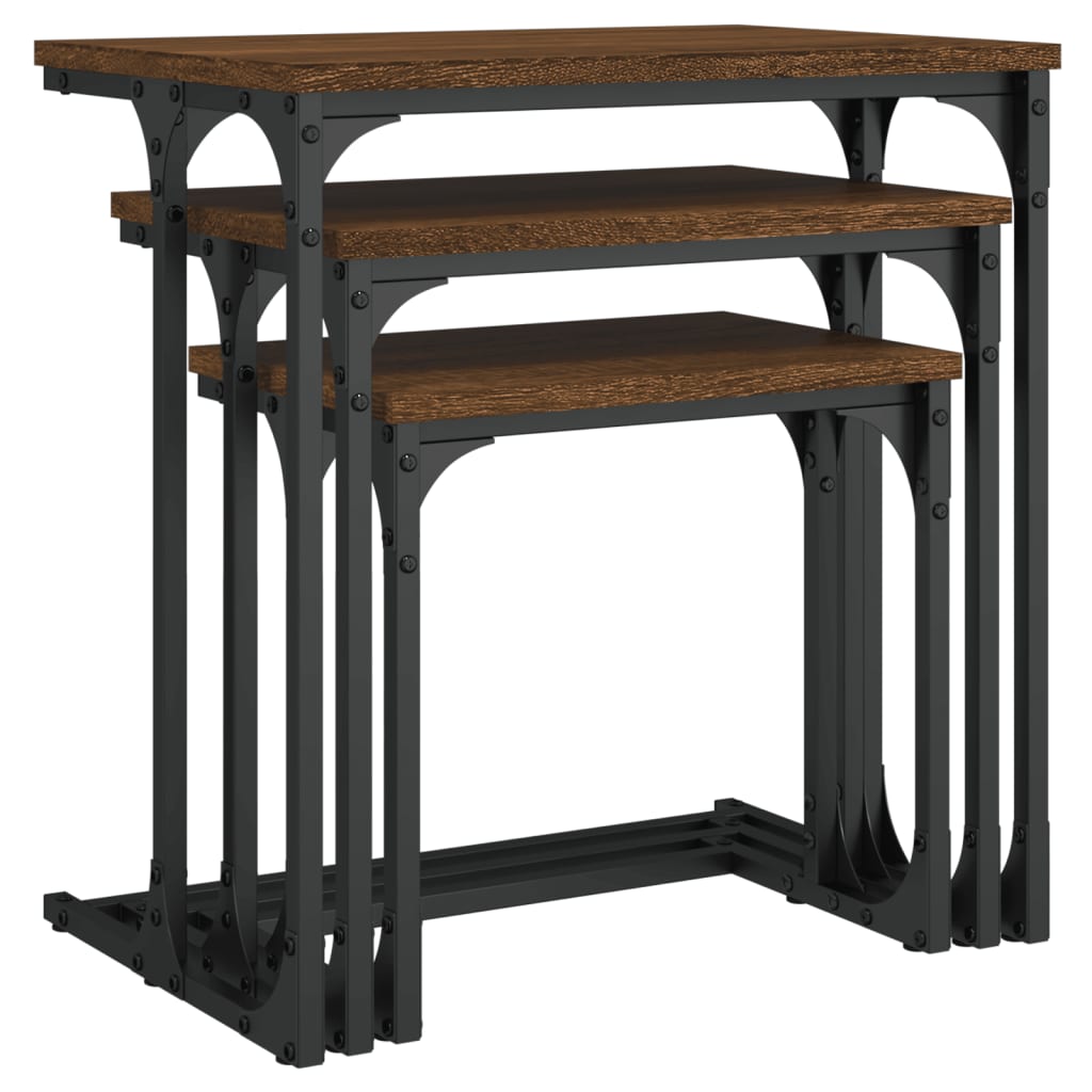 Tables basses gigognes 3 pcs chêne marron bois d’ingénierie - Tables basses