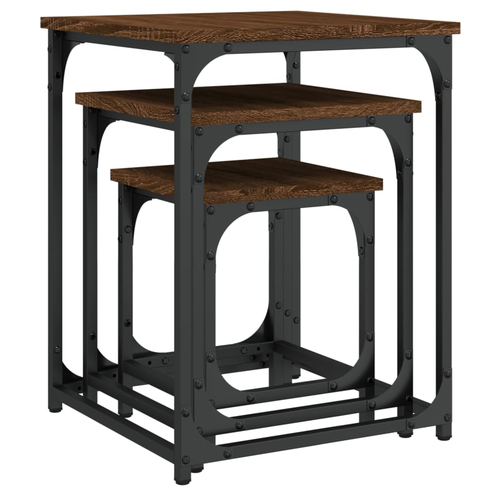Tables basses gigognes 3 pcs chêne marron bois d’ingénierie - Tables basses