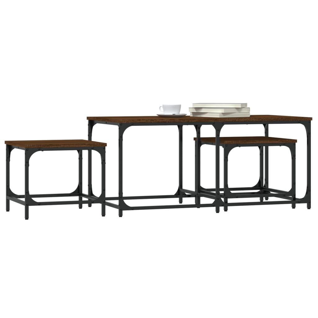 Tables basses gigognes 3 pcs chêne marron bois d’ingénierie - Tables basses