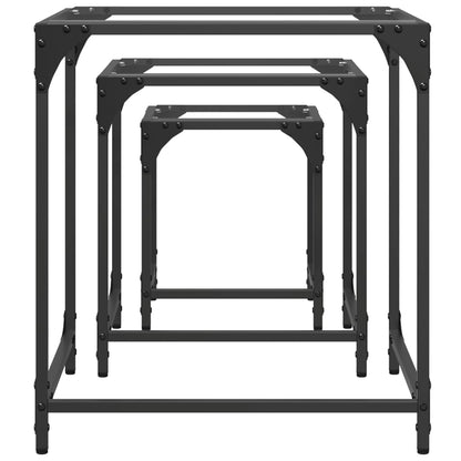 Tables basses gigognes 3 pcs dessus en verre transparent acier - Tables basses