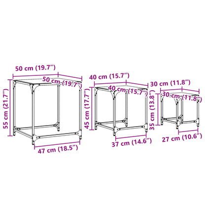 Tables basses gigognes 3 pcs dessus en verre transparent acier - Tables basses