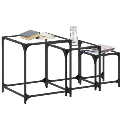 Tables basses gigognes 3 pcs dessus en verre transparent acier - Tables basses