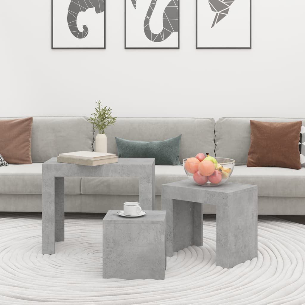 Tables basses gigognes 3 pcs Gris béton Bois d’ingénierie - Tables basses