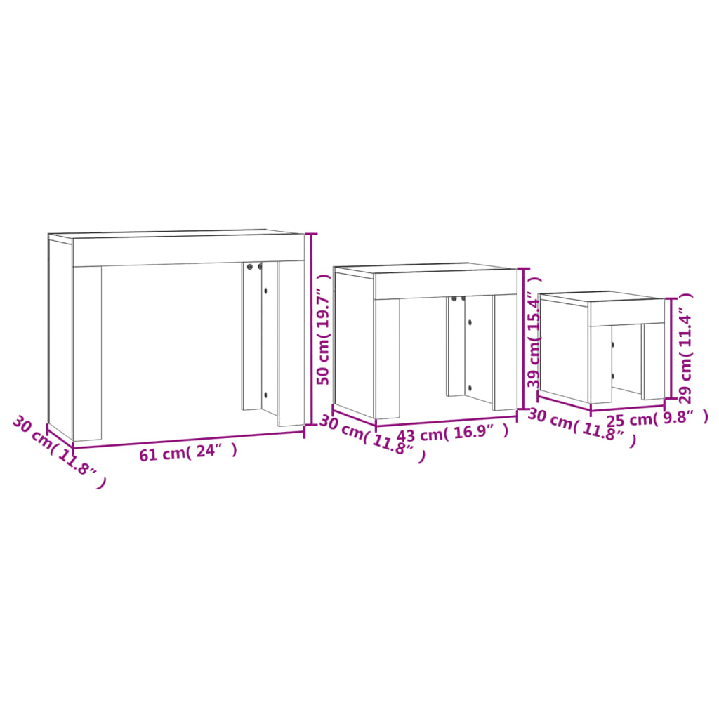 Tables basses gigognes 3 pcs Gris béton Bois d’ingénierie - Tables basses