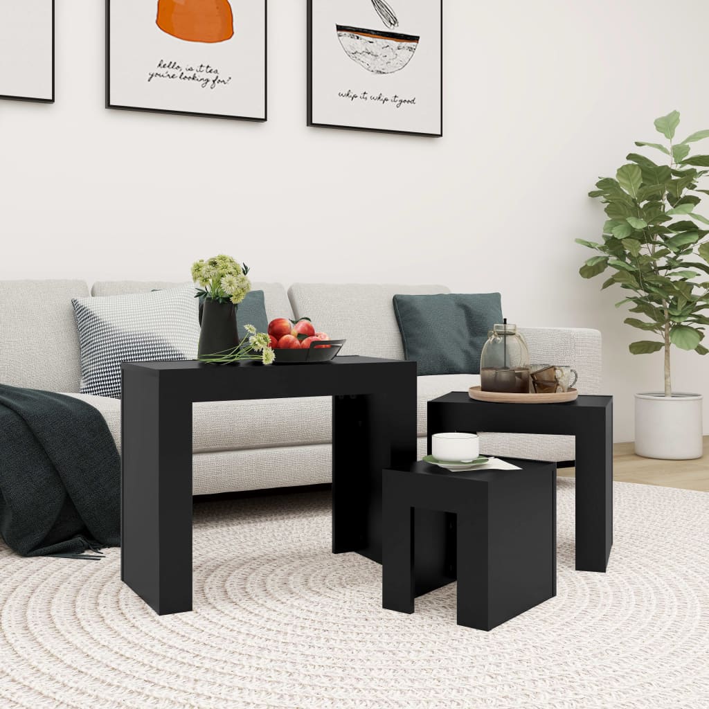 Tables basses gigognes 3 pcs noir bois d’ingénierie - Tables basses