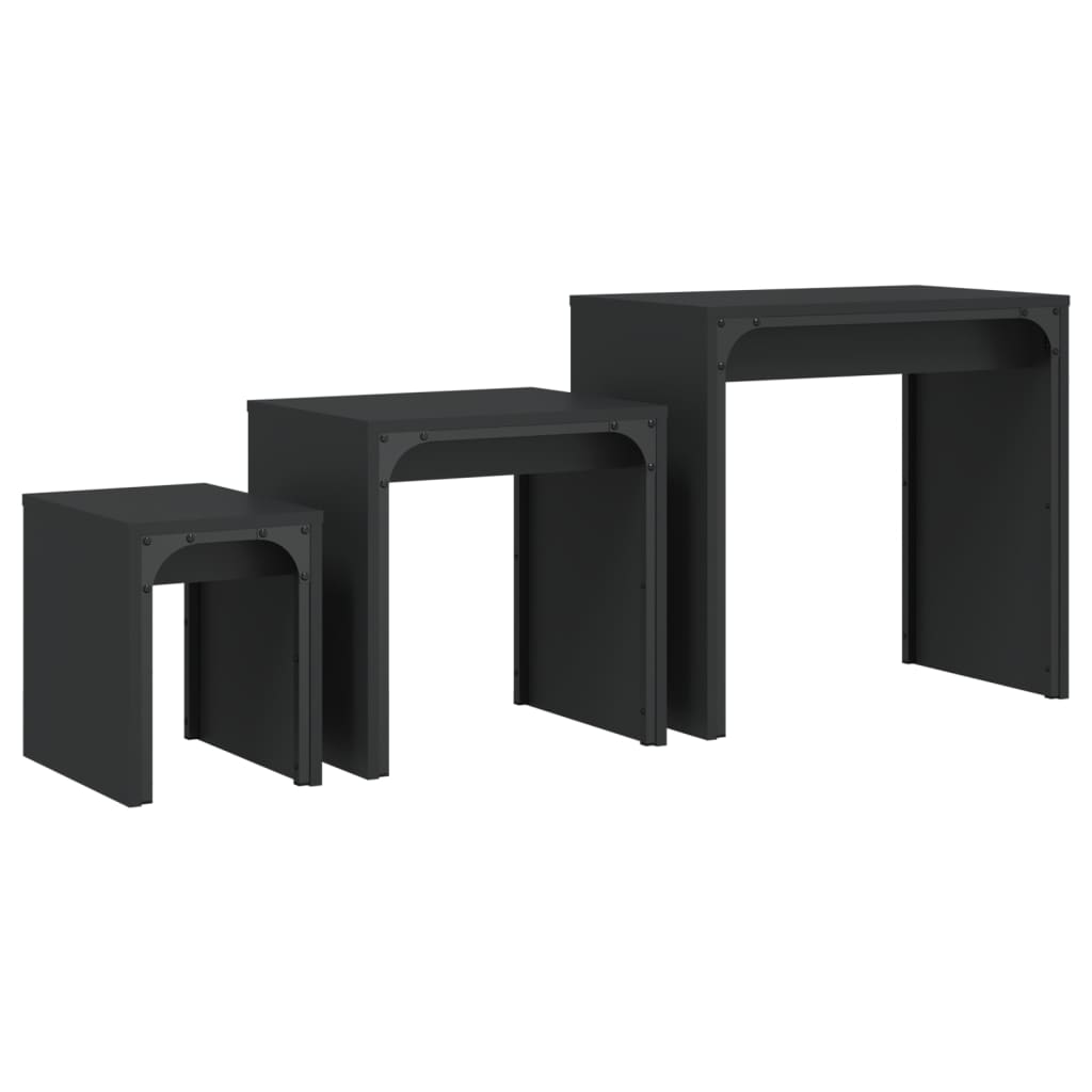Tables basses gigognes 3 pcs noir bois d’ingénierie - Tables basses
