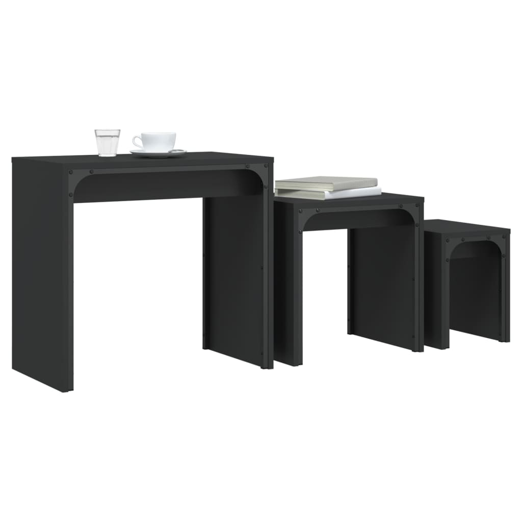 Tables basses gigognes 3 pcs noir bois d’ingénierie - Tables basses