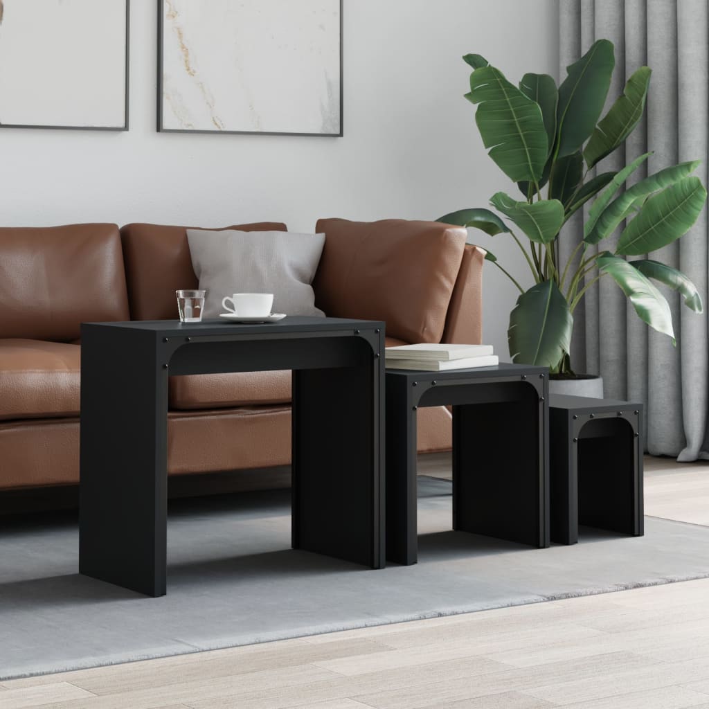 Tables basses gigognes 3 pcs noir bois d’ingénierie - Tables basses