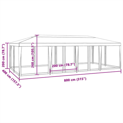 Tente de fête avec 12 parois latérales en maille vert 8x4m PEHD - Auvents & abris