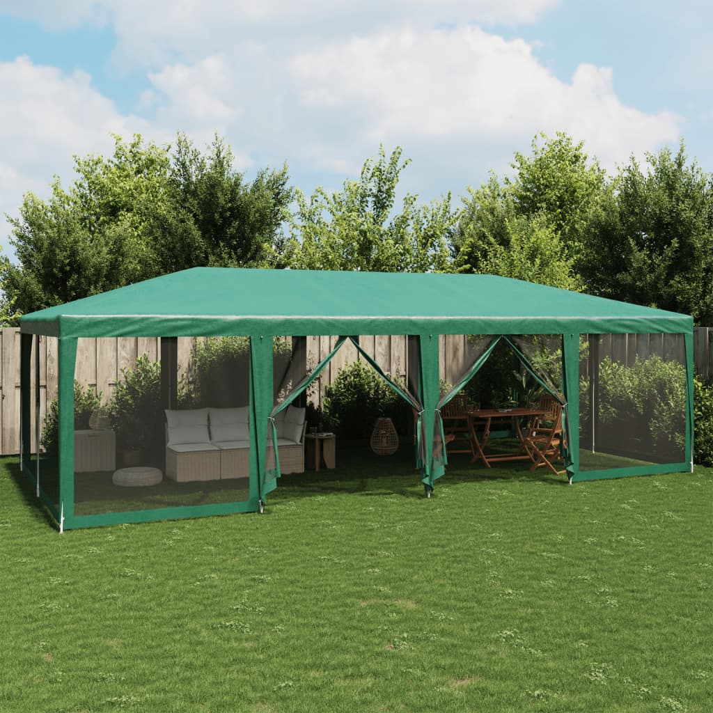 Tente de fête avec 12 parois latérales en maille vert 8x4m PEHD - Auvents & abris